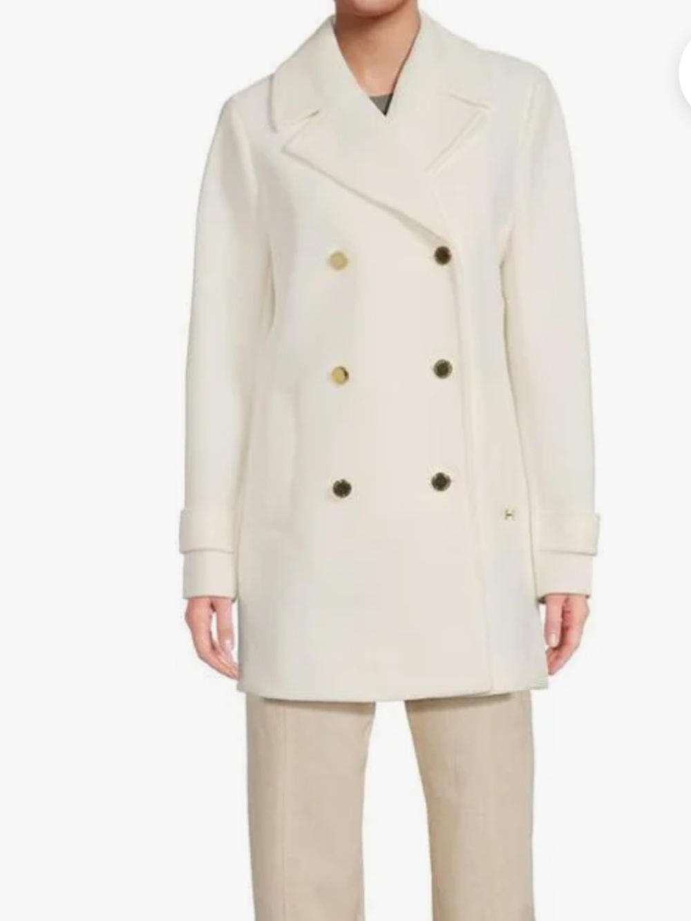 NWT Halston Cream Color Lady Pea Coat Gold buttons